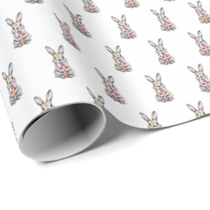 Vintage Easter Bunny Rabbit Pink Watercolor Wrapping Paper