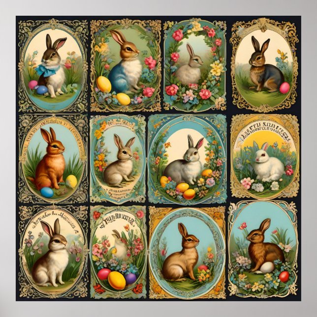 Vintage Easter Bunny, Retro Easter Bunnies, Easter Poster (Front)