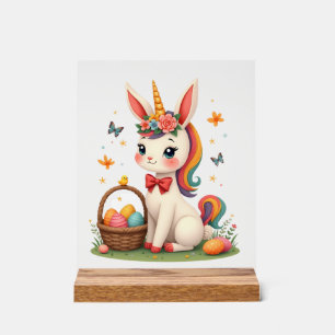 Vintage Easter Bunny Unicorn Pastel Floral Cartoon Acrylic Sign