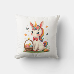 Vintage Easter Bunny Unicorn Pastel Floral Cartoon Cushion