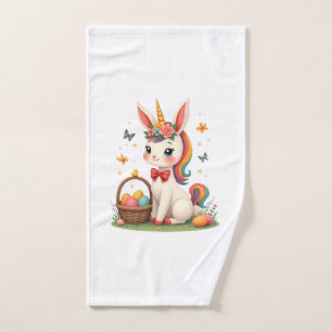 Vintage Easter Bunny Unicorn Pastel Floral Cartoon Hand Towel