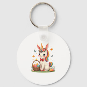 Vintage Easter Bunny Unicorn Pastel Floral Cartoon Key Ring