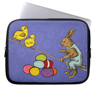 Vintage Easter Bunny with chicks and Easter eggs Laptop Sleeve