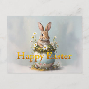 Vintage Easter Bunny with daisies Holiday Postcard
