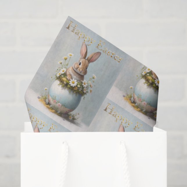 Vintage Easter Bunny with daisies Tissue Paper (Gift Bag)