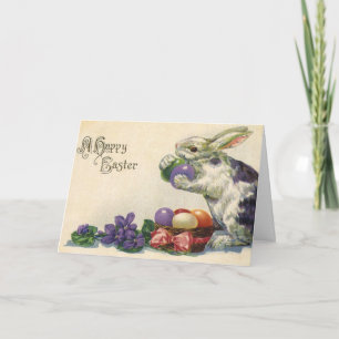 Vintage Easter Bunny with Easter Eggs in a Basket Holiday Card