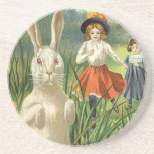 Vintage Easter Bunny with Eggs and Children Coaster