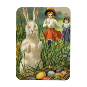 Vintage Easter Bunny with Eggs and Children Magnet