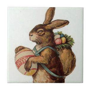 Vintage Easter Bunny with eggs Tile