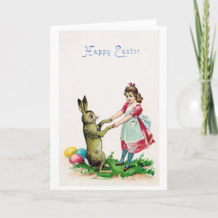Vintage Easter Bunny with Girl Card