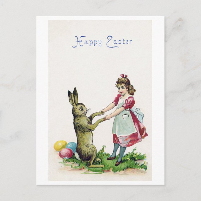 Vintage Easter Bunny with Girl Postcard (Front)