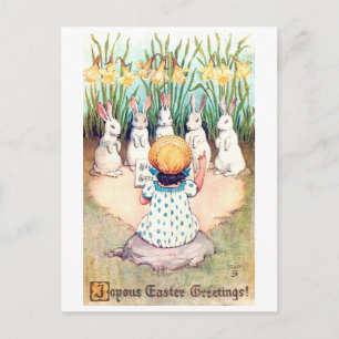 Vintage Easter Bunny with Girl Postcard