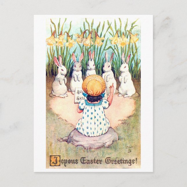 Vintage Easter Bunny with Girl Postcard (Front)