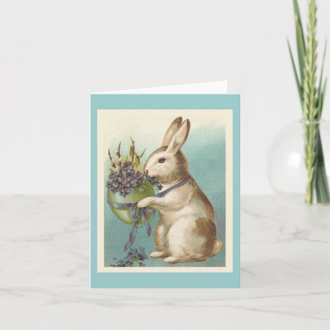 Vintage Easter Bunny With Green Egg Holiday Card (Front)