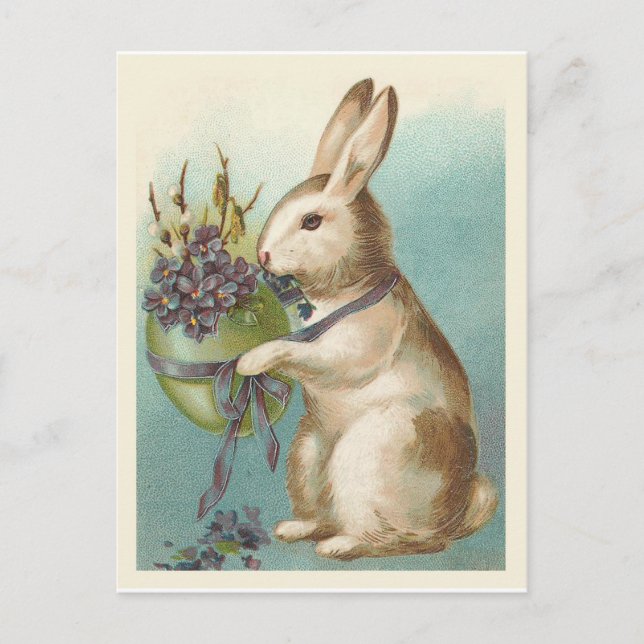 Vintage Easter Bunny With Green Egg Holiday Postcard (Front)