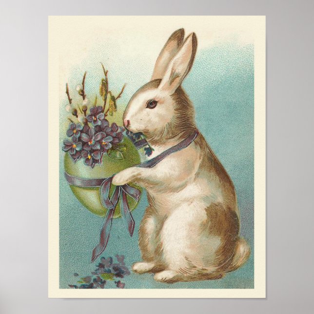 Vintage Easter Bunny With Green Egg Poster (Front)