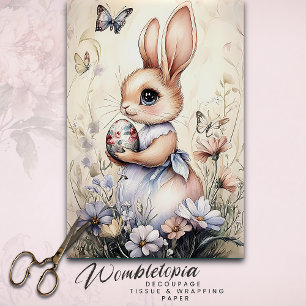 Vintage Easter Bunny with Painted Egg & Wildflower Tissue Paper