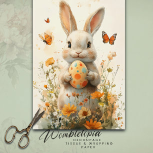 Vintage Easter Bunny with Painted Egg & Wildflower Tissue Paper