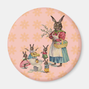 Vintage Easter Bunny with Spring Flowers Magnet