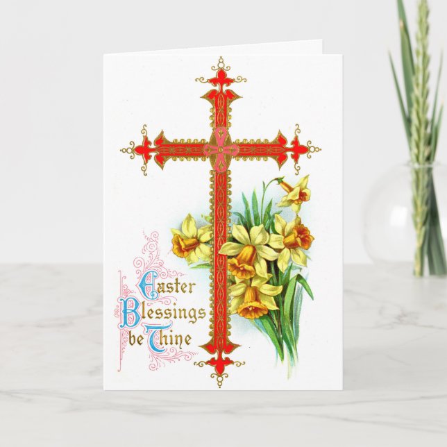 Vintage Easter Card - Cross and Blessings (Front)