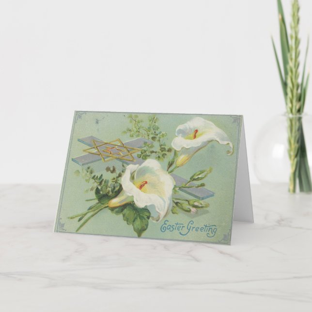 Vintage Easter Card Cross Lilly (Front)