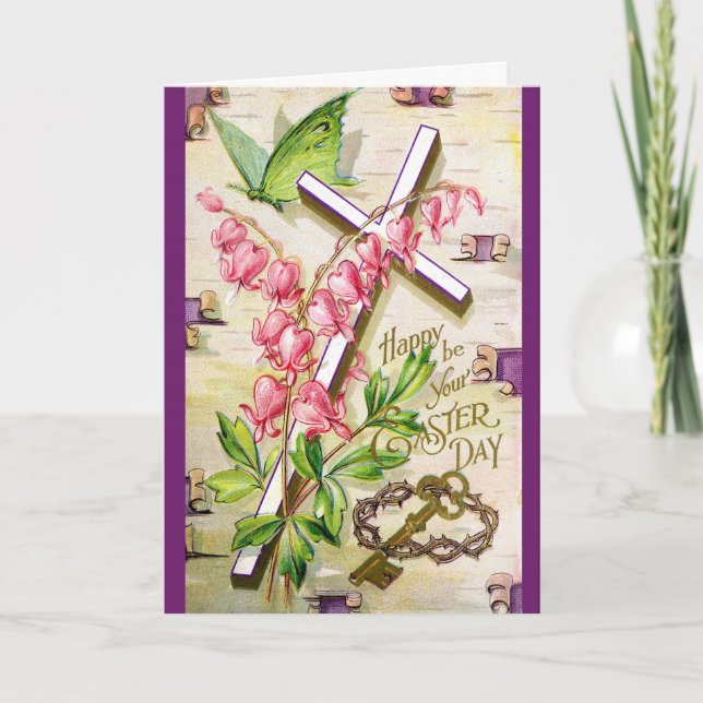 Vintage Easter Card - Floral Cross (Front)