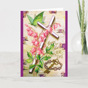 Vintage Easter Card - Floral Cross