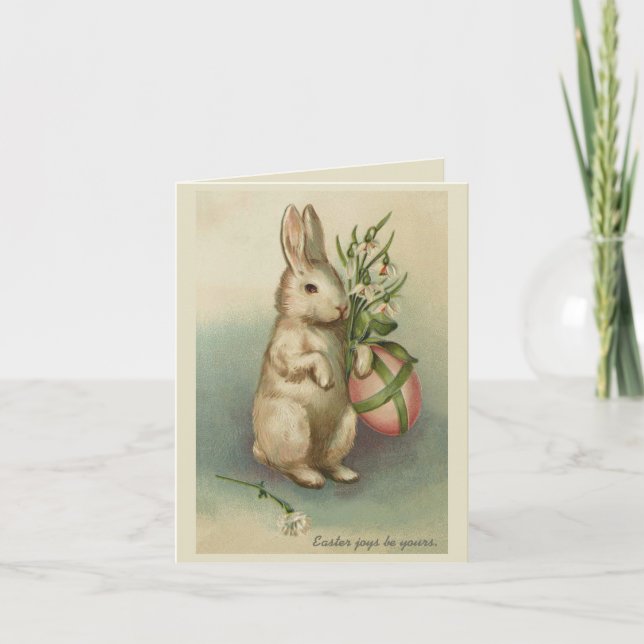 Vintage Easter card with bunny, flowers and egg (Front)