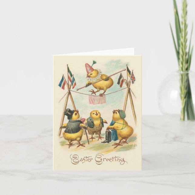 Vintage Easter Card With Circus Chicks (Front)