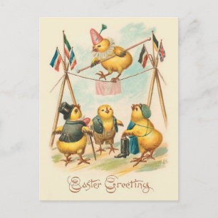 Vintage Easter Card With Circus Chicks