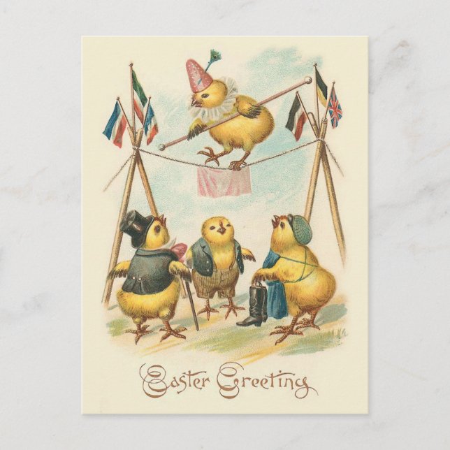 Vintage Easter Card With Circus Chicks (Front)