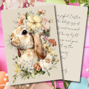 Vintage Easter Card with Flowers and Easter Bunny