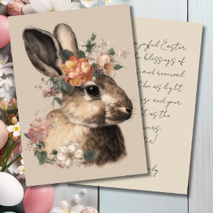 Vintage Easter Card with Flowers and Easter Bunny