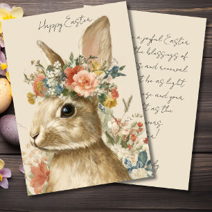 Vintage Easter Card with Flowers and Easter Bunny
