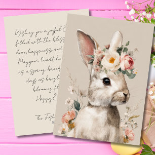 Vintage Easter Card with Flowers and Easter Bunny