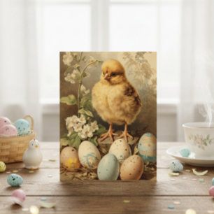 Vintage Easter Chick Basket  Postcard
