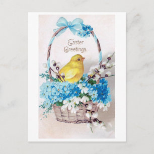 Vintage Easter Chick Bouquet Basket Postcard