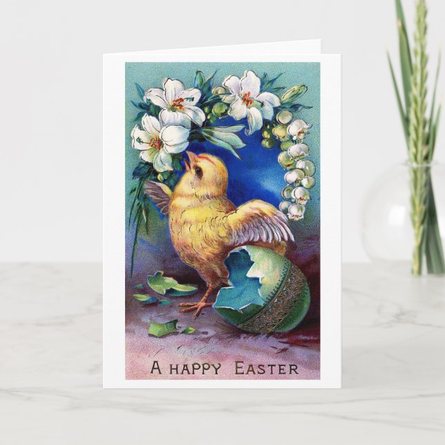 Vintage Easter Chick Egg Flower Card (Front)