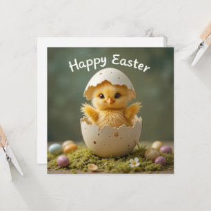 Vintage Easter Chick in Egg Rustic Happy Easter Invitation