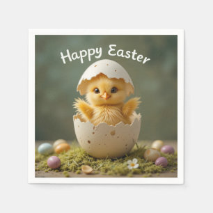 Vintage Easter Chick in Egg Rustic Happy Easter Napkin