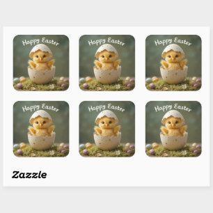 Vintage Easter Chick in Egg Rustic Happy Easter Square Sticker