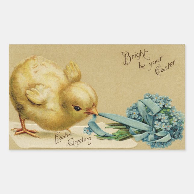 Vintage Easter Chick Rectangular Sticker (Front)