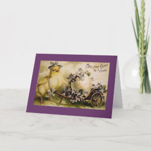 Vintage Easter Chick & Violets Holiday Card