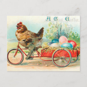 Vintage Easter Chicken Riding a Bicycle Easter Egg Postcard