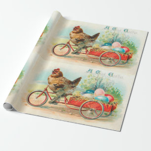 Vintage Easter Chicken Riding a Bicycle Easter Egg Wrapping Paper