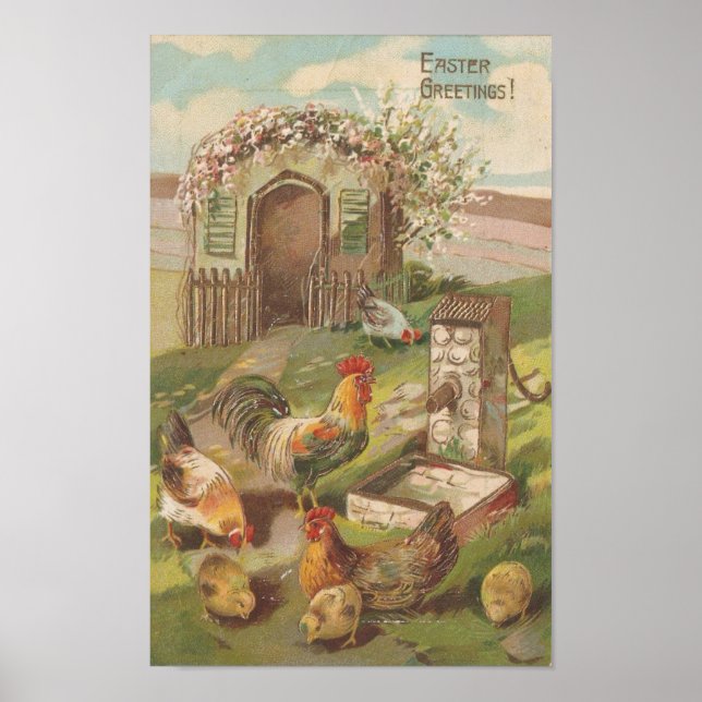 Vintage Easter Chickens Poster (Front)