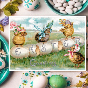 Vintage Easter Chicks and Easter Eggs Holiday Card