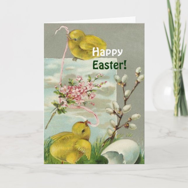 Vintage Easter Chicks and Eggs Holiday Card (Front)