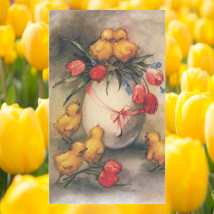 Vintage Easter Chicks and Victorian Tulips Rectangular Sticker