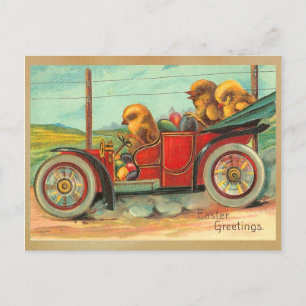 Vintage Easter Chicks in Automobile Holiday Postcard